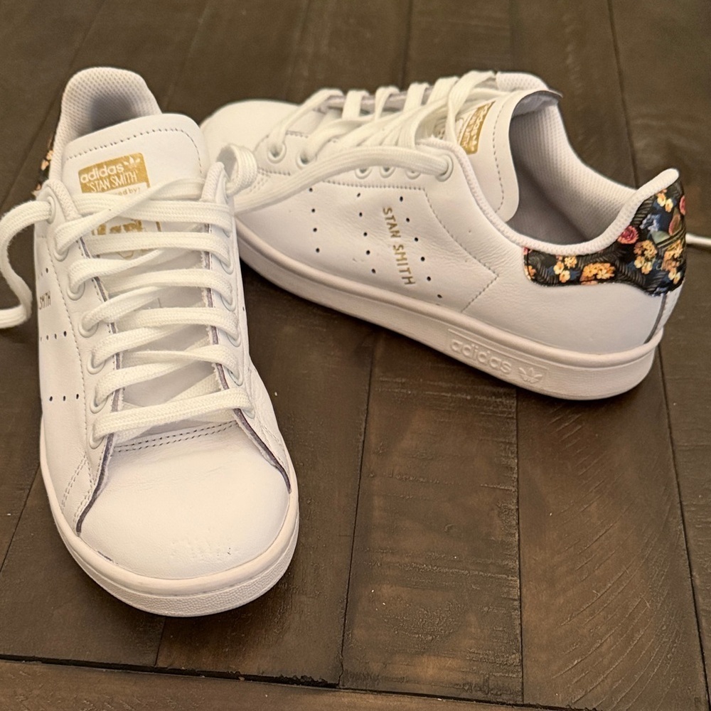 Adidas White and Gold Stan Smith Women's Athletic Shoes